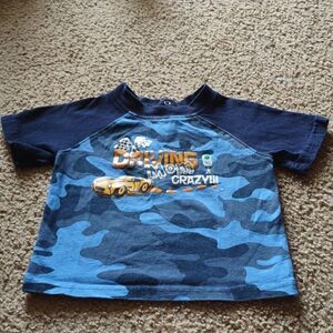 Wonder Kids, Toddler‎ 18M, blue camo race car print, snap back short sleeve top
